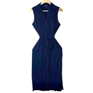 Talbots Sleeveless Knit Button Up Belted Maxi Shirtdress Womens Size M Stretch